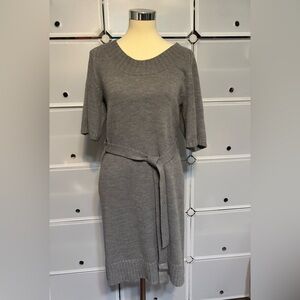 Gray Knit Belted Dress